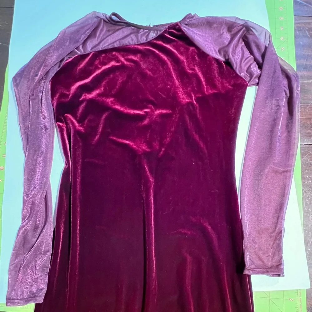 Cranberry velvet bodysuit one piece unitard leotard long sleeve pants jumpsuit - Picture 7 of 12